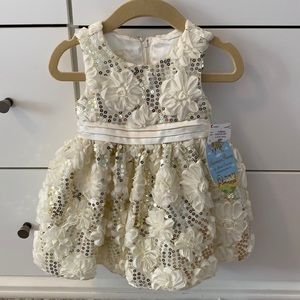 Special occasion baby girl sequin ivory dress- flower girl, Easter etc. 12 mo